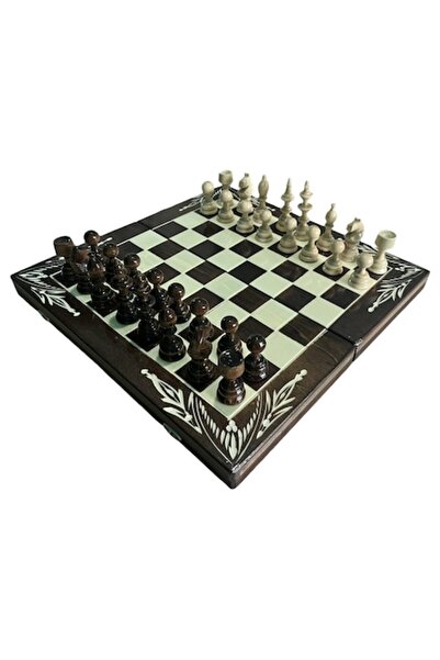 OEM Set de șah și table din lemn, lucrat manual, 44x44 cm, Maro cu alb