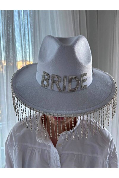 Stil Tasarım Toka Tasarım Taşlı Beyaz Fötr Bride Şapka