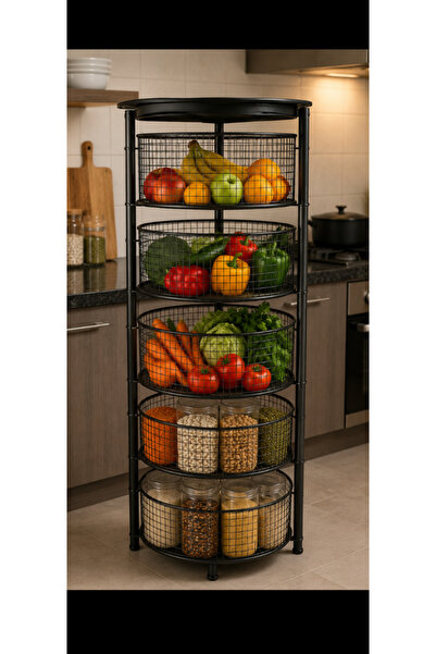 İNCİR HOME CONSPET 5 Katli Metal Sebzelik Portatif Sebze Meyve Bakliyat Sepet...