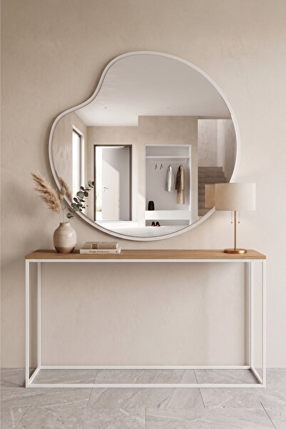 Mirror Home Decor Art Asimetrik Organik Form Yuvarlak Ahşap Çerçeveli Duvar A...