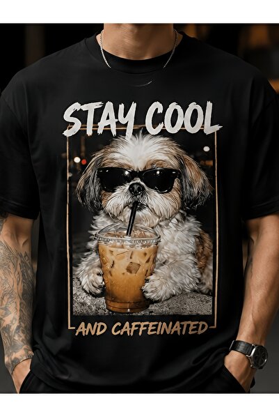 1001 Line تي شيرت برسومات مضحكة للرجال من Funny Stay Cool And Caffeinated لمح...