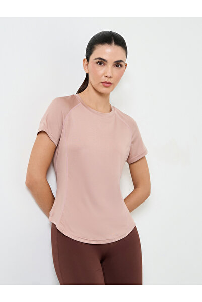 Styli Pink Logo Lasercut Detail Curved Hem Short Sleeve Top