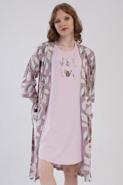 VİENETTA Kadın Rosebloom Desenli Gecelik Sabahlık Takım C5T3N1904