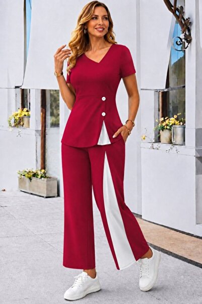 modi Women's Short Sleeve Asymmetrical V-Neck Side Buttoned Janjankrep Blouse...