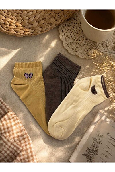 your trend socks 12 Çift Kadın Trend Patik Çorap, Terletmeyen, Kokusuz, Pamuklu Çorap - Mevsimlik - Karışık Renk/Desen