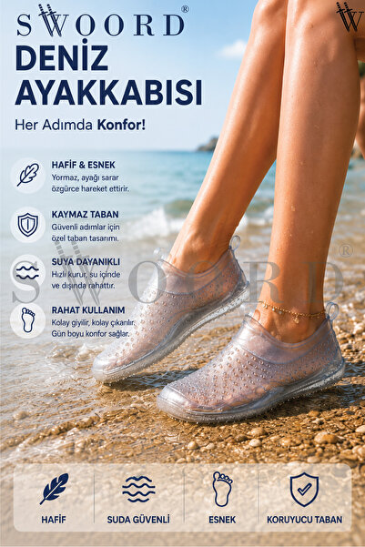 SWOORD Unisex Şeffaf Deniz Ayakkabısı Kaymaz Taban Şeffaf Plaj Ayakkabısı Şeffaf Havuz Ayakkabısı