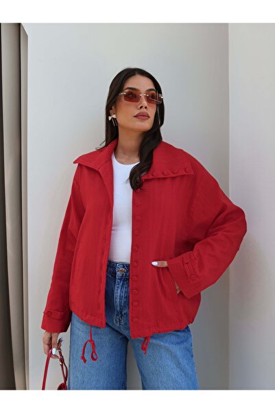 ESRAHELVACI Coated Buttoned Stand Collar Jacket