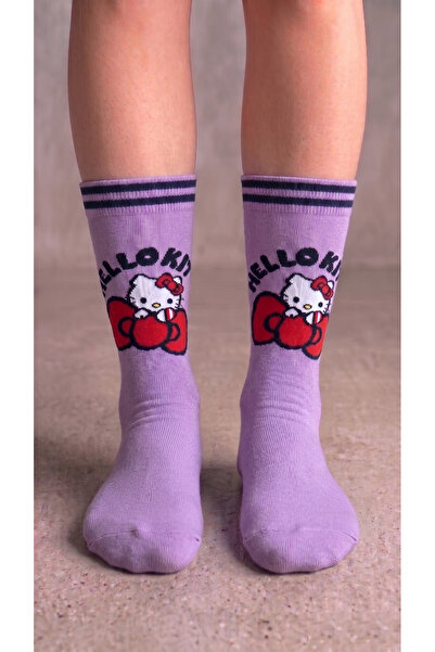 Neşeli Çoraplar Лилави цветни унисекс чорапи Hello Kitty