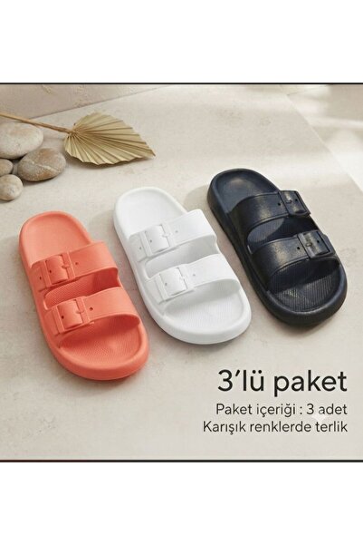 KANTEX 3 Pack Women's Double Buckle Non-Slip Comfortable Sole Daily Beach Bal...