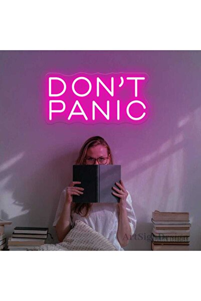 Slasa Don't Panic Neon Sign Book Lover Pink with 6mm Acrylic Base 30x40 cm