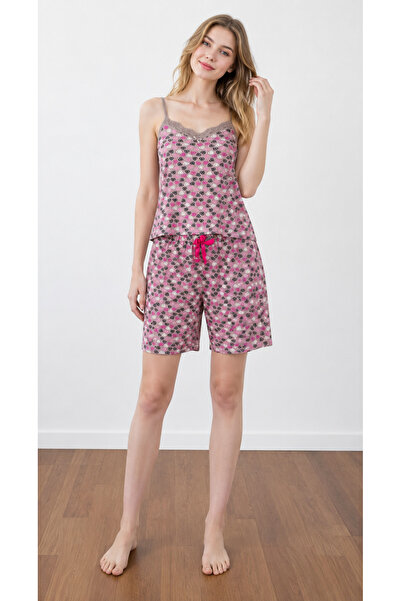 oncepetcom Women's Cotton Patterned Lace Bottom and Top Pajama Set
