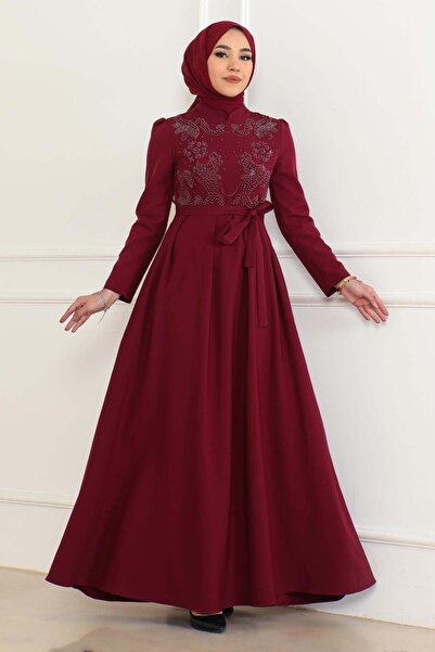 Missvalle Burgundy dress with stone detail 6134