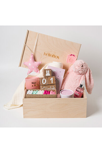 Hellobox Ahşap Kutulu Premium Kız Bebek Yeni Doğan Hediyesi - Müslin Örtü - İ...