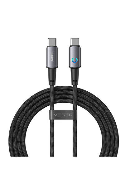 Veger CC1-ZSD 100W Καλώδιο USB-C σε USB-C με Έξυπνη Ένδειξη LED, 1,5μ Πλεγμέν...