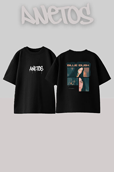 Anetos Billie Eilish_164 Dizajnirana široka crna majica sa printom