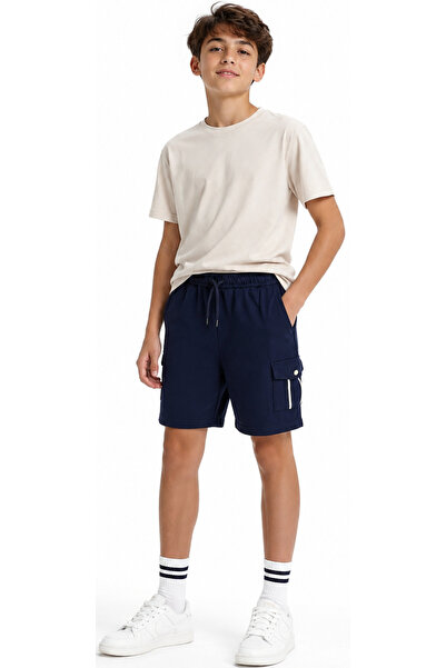 İrem Çocuk Giyim Boys' Navy Blue Color Combed Cotton Shorts with Single Cargo...
