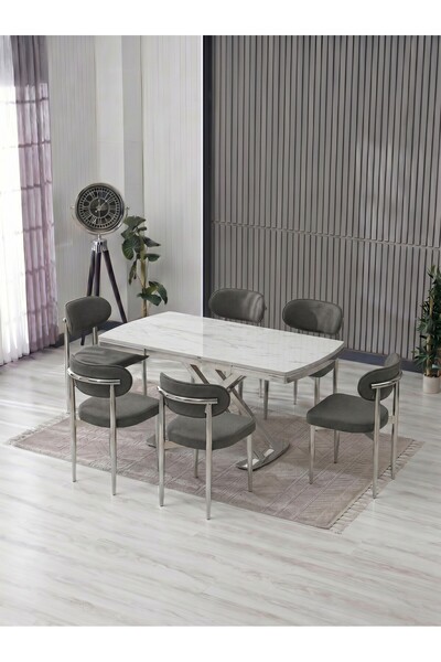 JoyMassa VENOXA 80X120 MDF MASA / 6 POLO SANDALYELİ MASA TAKIMI