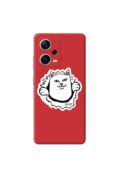 Other Xiaomi Poco X5 White cat Red Colored Silicone TPU Θήκη