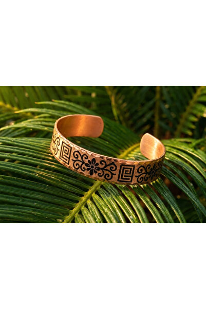 Erol Bakır Copper Flower Motif Geometric Patterned Adjustable Clamp Bracelet