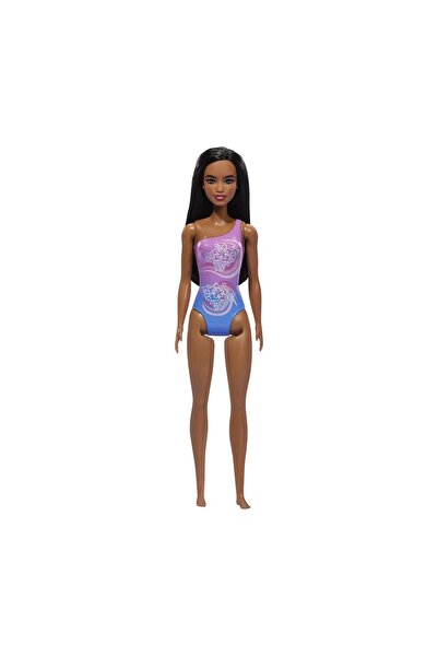 mattel Păpușă Barbie de plajă cu piele închisă la culoare, purtând un costum ...