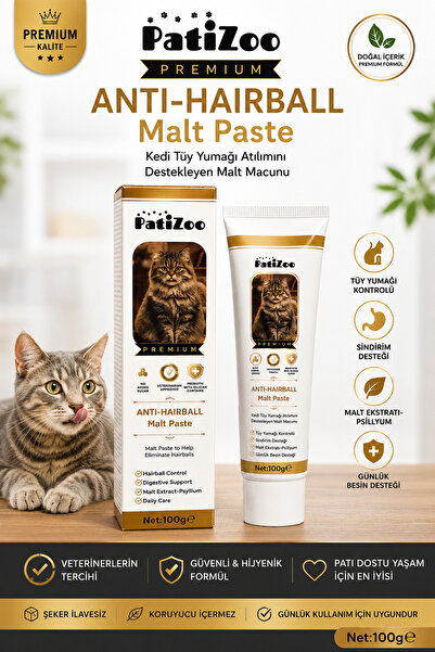 Patizoo Premium Kedi Malt Macunu 100 g | Tüy Yumağı Kontrolü, Sindirim Desteğ...