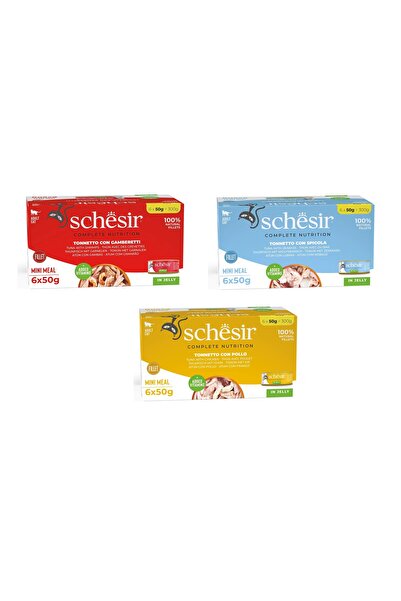 Schesir 3 Çeşit Karma Tam ve Dengeli Jöleli Multipack Kedi Konservesi 6 X 50 ...