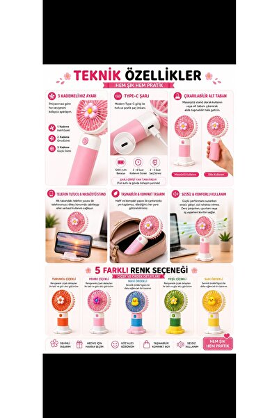 Genel Markalar Pembe Renk Meyveli Tadarım 3 Kademeli Sessiz Mini El masa Vant...