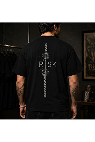 LELVANİ T-Shirt with Risk Written on It, Unisex T-Shirt, Black