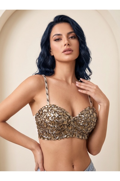 Orvelia Kristal Taş İşlemeli Bronz Büstiyer Amber Glow