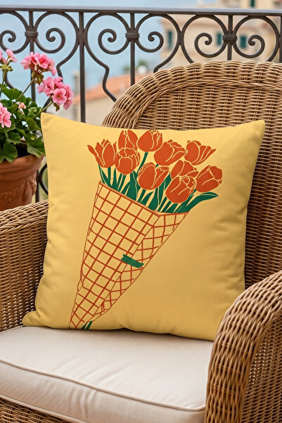 Atay Home غطاء وسادة مزخرف بنمط باقة زهور التوليب البرتقالية داخل كيس، مقاس 4...