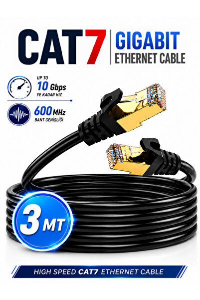 Vwin Cat7 İnternet Kablosu ( 3 METRE )10 Gbps 600 Mhz Utp/Ftp Patch Lan Ether...