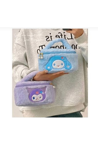 facnspt Sanrio Cinnamoroll Peluş Makyaj Çantası – Fermuarlı Kozmetik Çantası Mavi