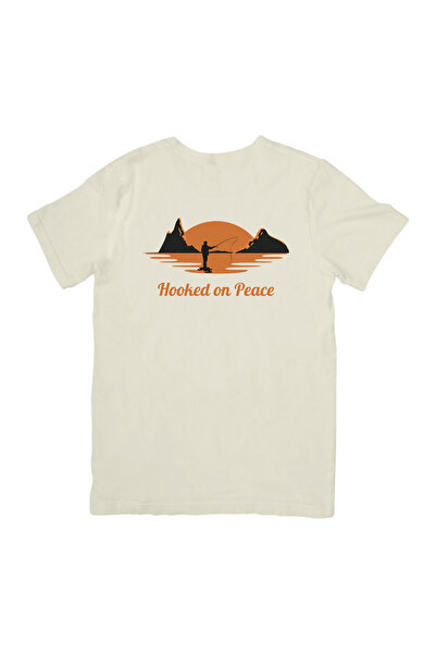 Hooked On Peace Fishing Club Unisex Premium Penye Balıkçı Tasarım Tişört