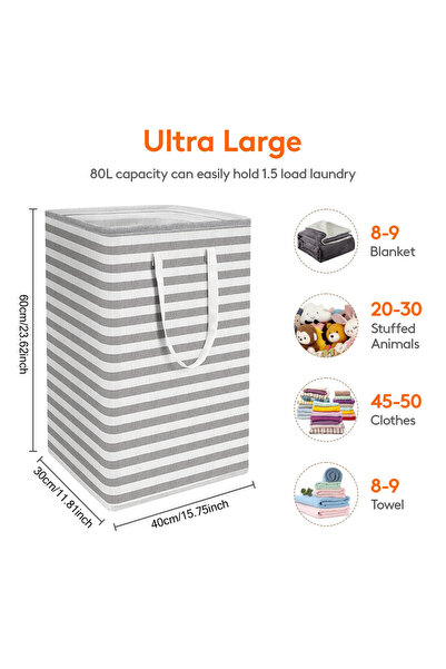Choice Gray 75L 75L Large Collapsible Laundry Baskets with Handle Household C...