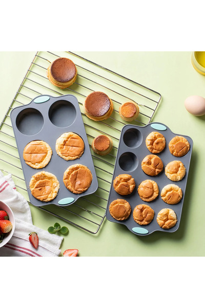 Choice 2Pcs Mix Silicone Cake Mold Pan 6/12 Cup Baking Tray Non-Stick Muffin ...