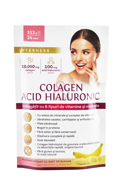 Interherb Colagen si Acid Hialuronic Pulbere cu Aroma de Banane 312g
