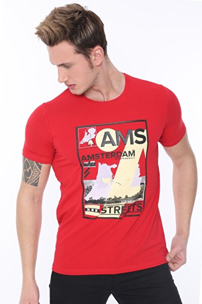 SOCCER Amsterdam Printed Men's Red T-Shirt
