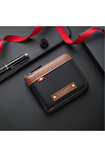 Choice black Men's Retro Short Wallet, Multi Functional Splicing Color Three ...