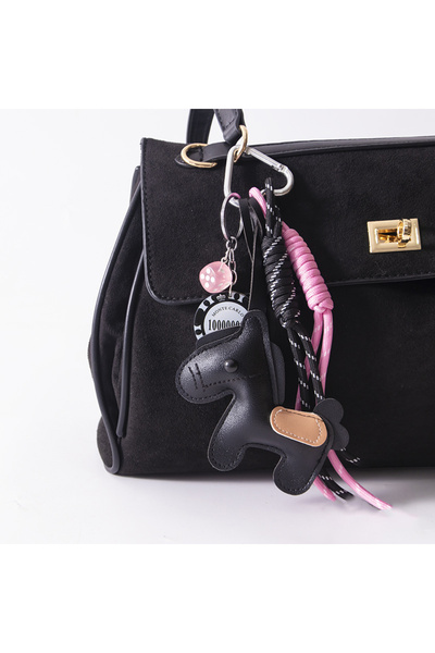 Choice black 1 Piece Leather Pony Keychain Braided Rope Backpack Pendant For ...