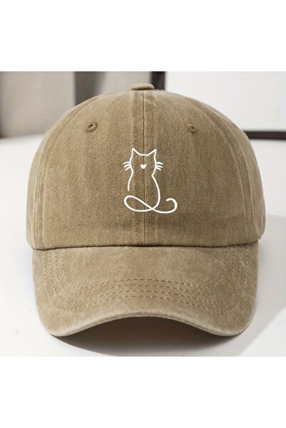 choice2 Adjustable Khaki Cat printed baseball cap suitable for outdoor travel...
