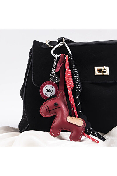 Choice5 red 1 Piece Leather Pony Keychain Braided Rope Backpack Pendant For P...