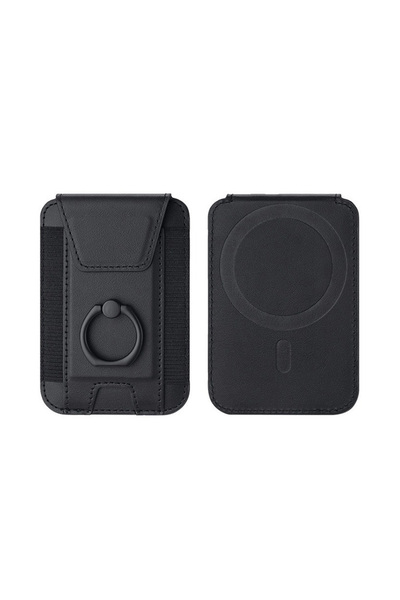 Choice Black Magsafe Phone Ring Stand Magnetic Card Holder with Flap Cover PU...