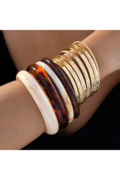 Choice AYA6719001 11 Pcs Fashion Minimalist Elegant Textured Resin Cuff Bangl...