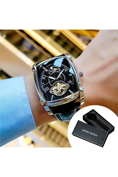 Choice BOX SILVER BLACK Tonneau Moon Phase Automatic Watch for Men Luxury Bra...