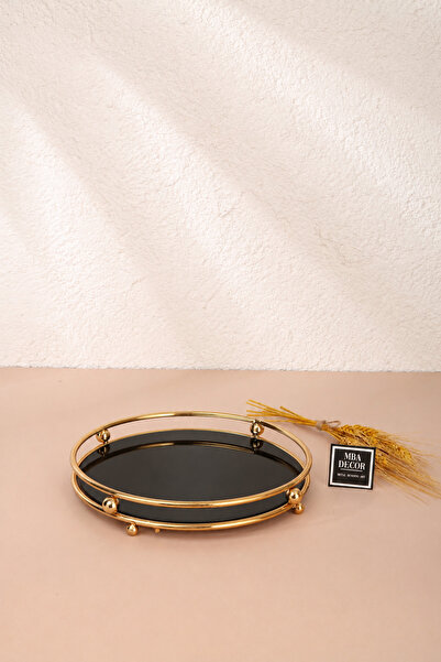 mba decor metal bending art Misket Gold-Siyah Tepsi Organizer Kahve Yanı Servis Sunumluk Hediyelik Dekorasyon Organizer Parlak Siyah