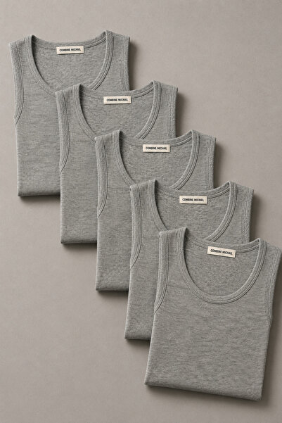 COMBİNE MİCHAİL Men's Flexible 5-Piece Gray Ribbed Undershirt