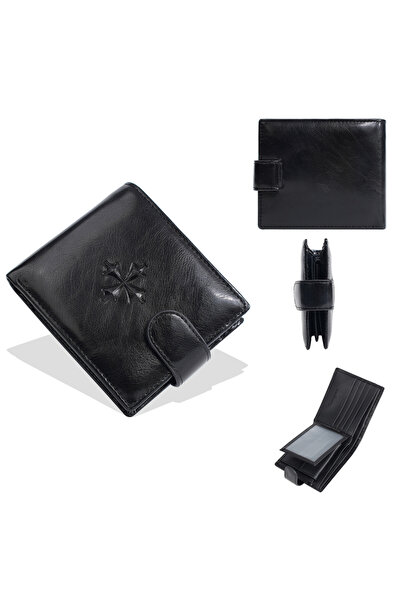 choice2 Black Baellerry Luxury Men's Short Wallet Vintage Logo Print Zipper C...