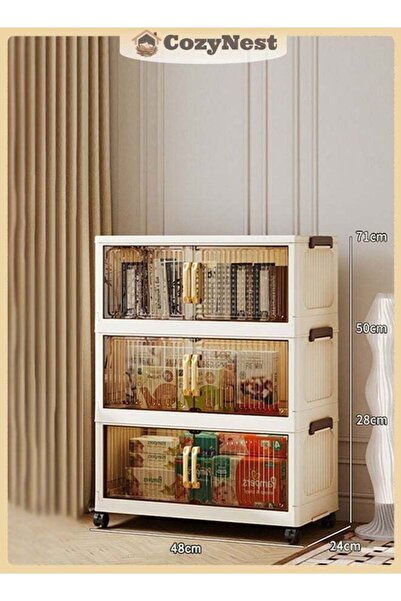 Generic CozyNest 3-Tier Foldable Plastic Storage Cabinet with Handles, Double...