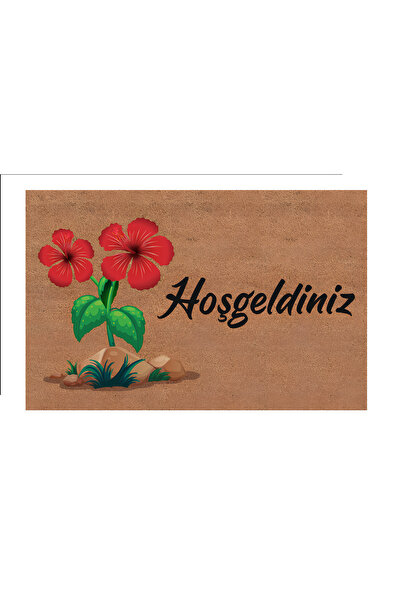 ETÜRKELİ Door Mat Non-Slip Heavy Base Red Floral Patterned Welcome Decorative...