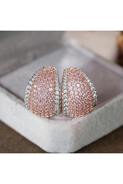 Choice E5354 Huitan Two Tone Women Stud Earrings Inlaid Bright Pink CZ Fashio...